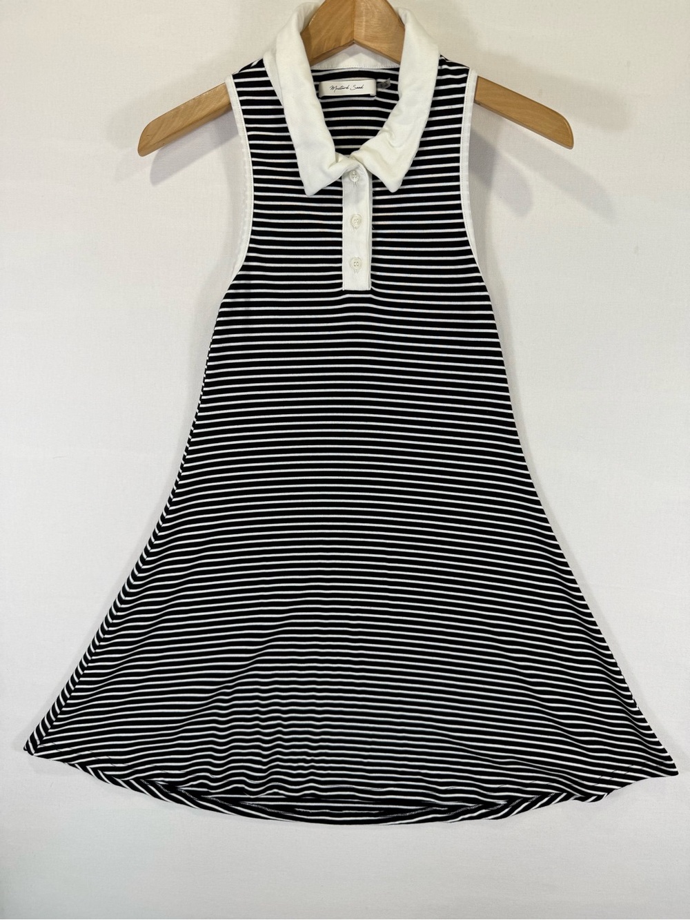 Mustard Seed Black & White Striped Sleeveless Polo Dress